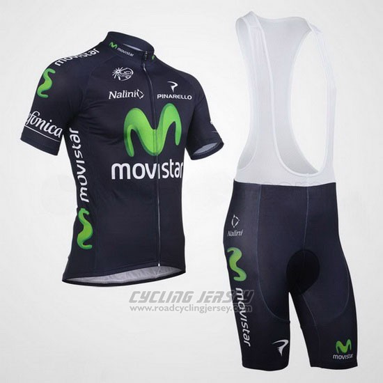 2013 Cycling Jersey Movistar Black Short Sleeve and Bib Short